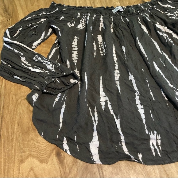 Knox Rose Womens Size XL Taupe Grey Elastic Sleeve Peasant Blouse Top Tie Dye - Picture 2 of 8